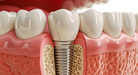 a 3D illustration of a dental implant in the jawbone